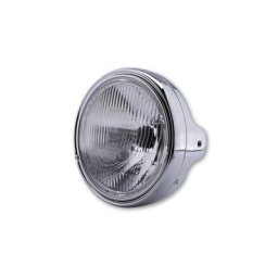 SHIN YO 7 pouces LTD lampe frontale, insert H4, montage latéral, verre en relief, chrome-plaqué, argent