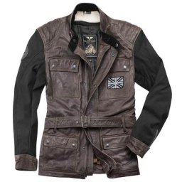 Black-Cafe London Retro Veste en cuir de moto, noir-brun, taille 50
