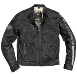 Black-Cafe London Shanghai Veste en cuir de moto, noir-blanc, taille 54