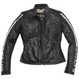 Black-Cafe London Toronto Veste en cuir de moto dames, noir-blanc, taille L pour Femmes