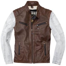 Black-Cafe London Firenze Veste en cuir de moto, blanc-brun, taille 50