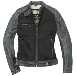 Black-Cafe London Johannesburg Dames Moto Cuir / Veste textile, noir-gris, taille S pour Femmes