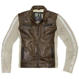Black-Cafe London Toronto Veste en cuir de moto, blanc-brun, taille 54
