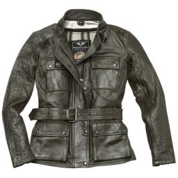 Black-Cafe London Madrid Veste en cuir de moto dames, vert, taille XL pour Femmes