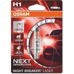 OSRAM Ampoule Night Breaker Laser H1 12V 55W - x1, blanc, taille 70 mm