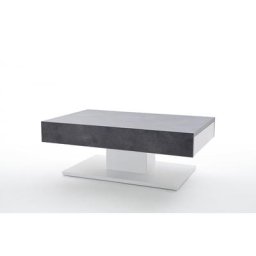 Table basse LOU décor béton et blanc mat 2 tiroirs
