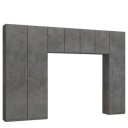 Ensemble de rangement pont 4 portes gris béton largeur 320 cm