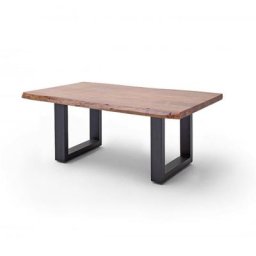 Table basse CLAREN plateau 110 en acacia teinte noyer piétement U laqué anthracite