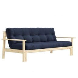 Canapé convertible futon UNWIND pin naturel coloris marine couchage 130 x 190 cm.
