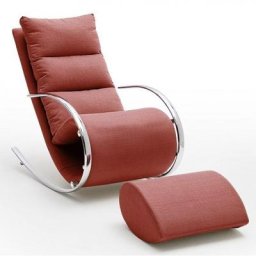 Fauteuil relax YANIS tissu rouge pouf indépendant structure métal