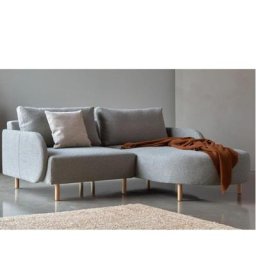 Canapé d'angle ALFA ROUND 1 place chaise longue droite pieds bois naturel