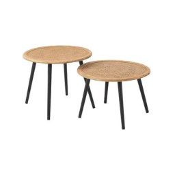 Set de 2 tables gigogne en Bois et Rotin Naturel
