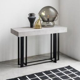 Table console extensible Black Nero sablé avec plateau en bois sablé