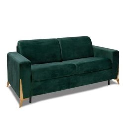 Canapé express CALYPSO convertible 140cm sommier lattes matelas épaisseur 16cm pieds dorés