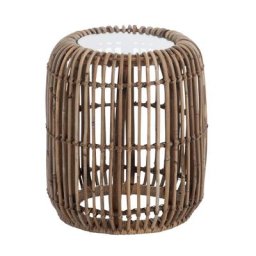 Table gigogne ronde BYZA en rotin naturel et verre.