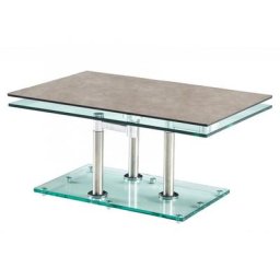Table basse MATCH CERAMIQUE GREY 2 plateaux pivotants en verre piétement chrome