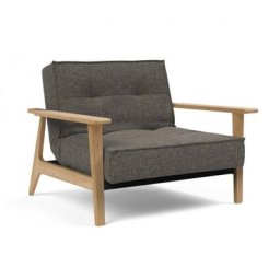 INNOVATION LIVING Fauteuil design SPLITBACK FREJ Flashtex Dark Grey convertible lit 90*115 cm accoudoirs chêne clair