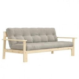 Canapé convertible futon UNWIND pin naturel coloris lin 130 x 190 cm.