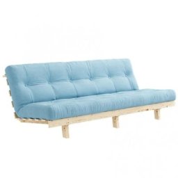 Banquette convertible futon LEAN pin coloris bleu ciel couchage 130*190 cm.