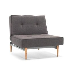 INNOVATION LIVING Fauteuil SPLITBACK STYLETTO convertible lit 90*115 cm pieds chêne naturel tissu Flashtex Dark Grey