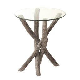 Sellette SEVA verre piètement branches bois grisé