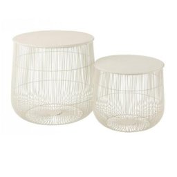 Set de 2 tables gigognes panier arrondie PENA en métal Blanc