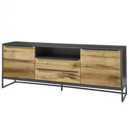 Meuble TV design ABOU chêne et gris anthracite 2 tiroirs 1 compartiment ouvert 2 portes