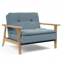 INNOVATION LIVING Fauteuil design DUBLEXO FREJ soft indigo convertible lit 90*115 cm piétement chêne clair