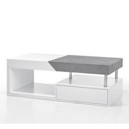Table basse HOLLY finition laqué blanc et mélaminé béton 1 tiroir