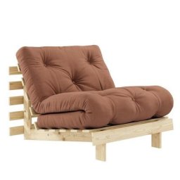 Fauteuil convertible futon ROOTS pin naturel coloris brun argile couchage 90 x 200 cm.