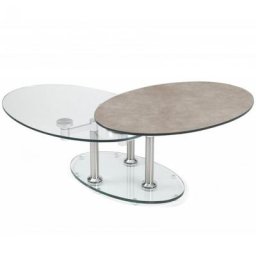 Table basse DOUBLE CÉRAMIQUE GREY couleur gris à plateaux pivotants en verre