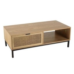 Table basse MARCI 1 niche 2 tiroirs cannage naturel / métal noir