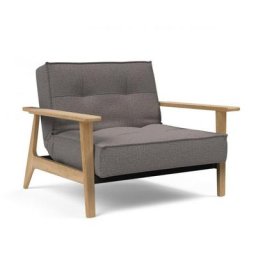 INNOVATION LIVING Fauteuil design SPLITBACK FREJ Mixed Dance Grey convertible lit 90*115 cm accoudoirs chêne clair