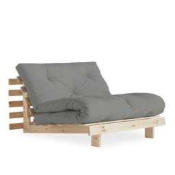 Fauteuil convertible futon ROOTS pin naturel coloris gris couchage 90 x 200 cm.