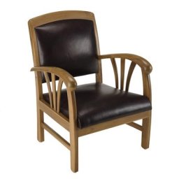 Fauteuil DAK en Cuir Marron et Teck Style Colonial