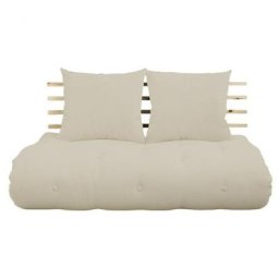 Canapé lit futon SHIN SANO beige et pin massif couchage 140*200 cm.