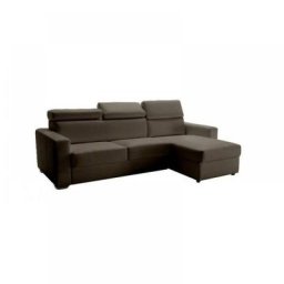 Canapé d'angle réversible EXPRESS SIDNEY DELUXE 140 cm cuir vachette taupe têtières réglables matelas 16 cm