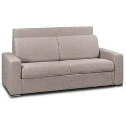 Canapé lit CanapExpress lattes 140cm matelas mémory 22cm tête de lit intégrée cuir vachette taupe clair