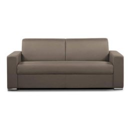 Canapé convertible 3 places SELECT matelas 16cm sommier lattes 140cm cuir vachette taupe clair