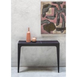 Tables console BRIDGE en acier/plateau en verre neutre trempe en noir Sahara