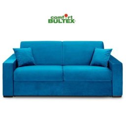 Canapé convertible express VOLOUTO matelas 120cm comfort BULTEX® 16cm sommier lattes RENATONISI velours bleu azur