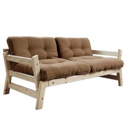 Banquette convertible futon STEP pin massif coloris mocca couchage 70*200 cm.