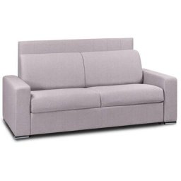 Canapé lit CanapExpress lattes 140cm matelas mémory 22cm tête de lit intégrée cuir vachette parme