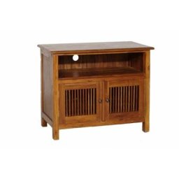 Meuble TV 2 portes Persiennes Colonial En Teck Massif