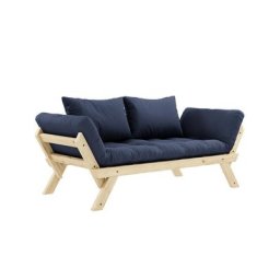 Banquette méridienne futon BEBOP pin naturel coloris bleu marine couchage 75*200 cm.