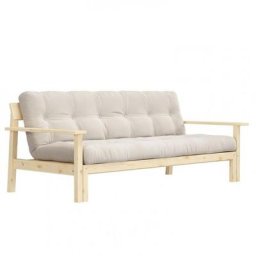 Canapé convertible futon UNWIND pin naturel coloris ivoire 130 x 190 cm.