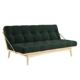 Banquette futon FOLK en pin massif coloris algue couchage 130 x 190 cm.