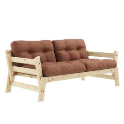 Banquette convertible futon STEP pin massif coloris brun argile couchage 70*200 cm.