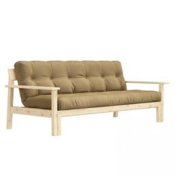 Canapé convertible futon UNWIND pin naturel coloris beige blé 130 x 190 cm.