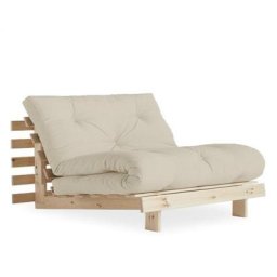 Fauteuil convertible futon ROOTS pin naturel coloris beige couchage 90 x 200 cm.
